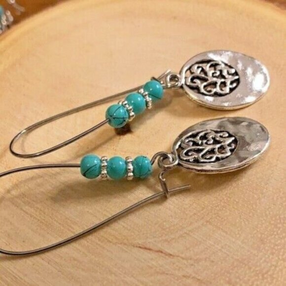 Oval Beaded Dangle Earrings - Picture 6 of 10